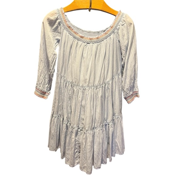 FREE PEOPLE ~ Powder Blue Sunbeam Embroidered Off The Shoulder Dress Smocking - Picture 4 of 10